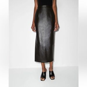 ANOUKI / M / faux-leather midi pencil skirt side slit / worn once - like new